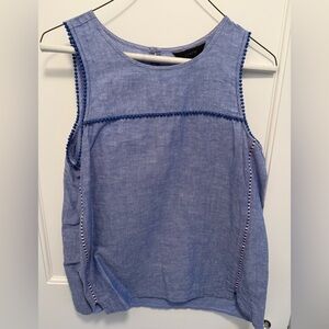 J. Crew Chambray Blue Pom-Pom Trim Sleeveless Tank